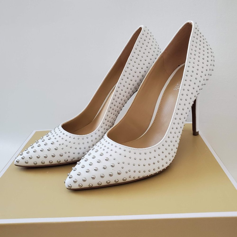 NEW Michael Kors Studs Point Toe Embellished White leather High Heels US 5.5